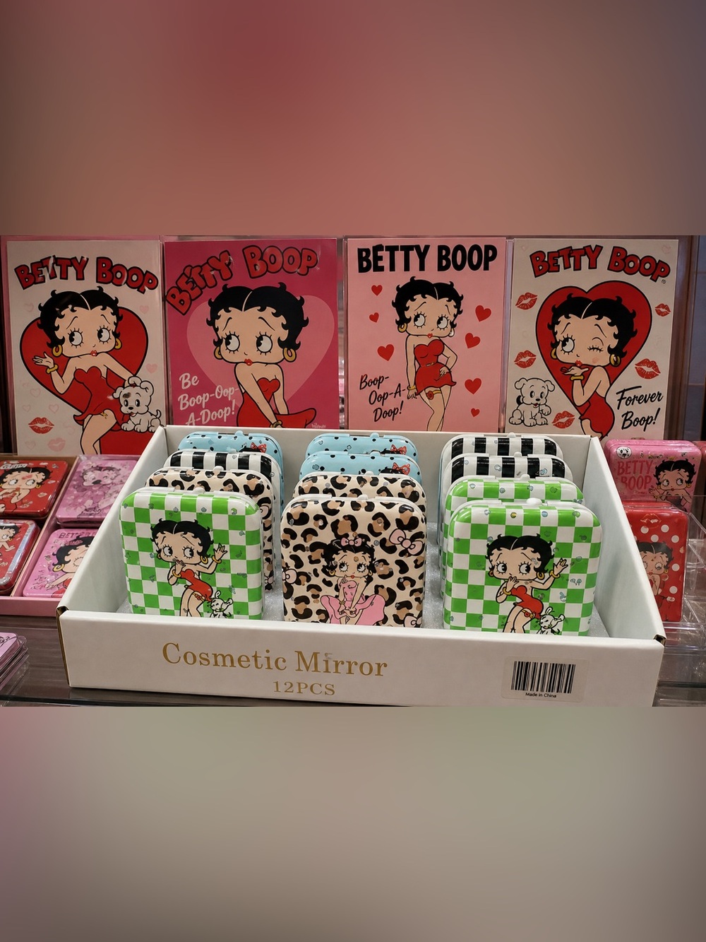 Bundle 12-Betty Boop Mirrors-4 different colors and 2 Betty Boop face masks